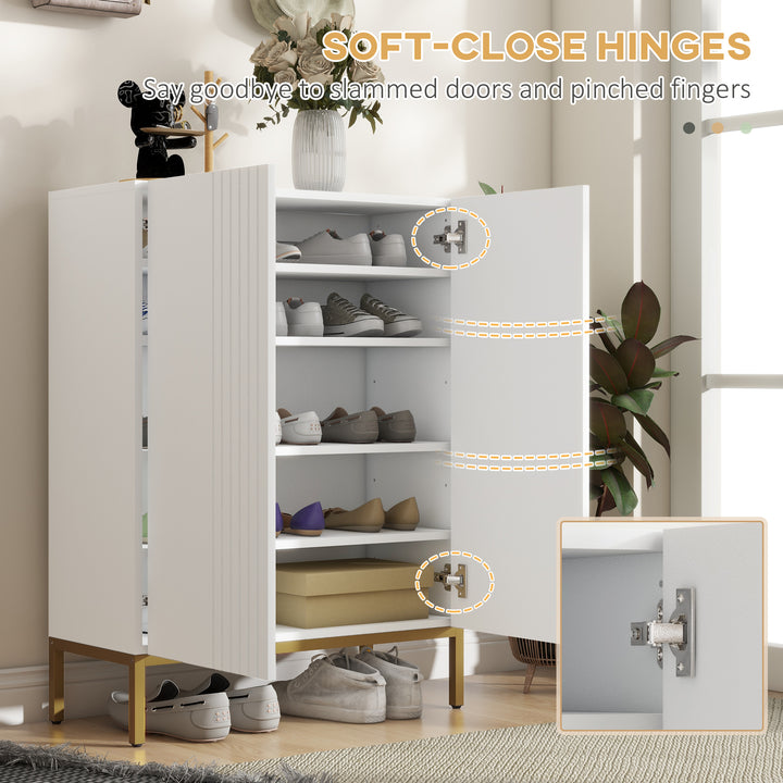 HOMCOM Shoe Storage Cabinet with Adjustable Shelves and Soft-Close Hinges, for 15-20 Pairs of Shoes, White