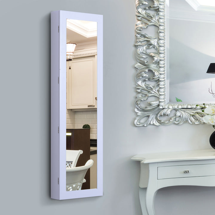 HOMCOM Mirror Jewellery Cabinet Armoire with Full Length Mirror, Wall Mounted Jewellery Organizer, White