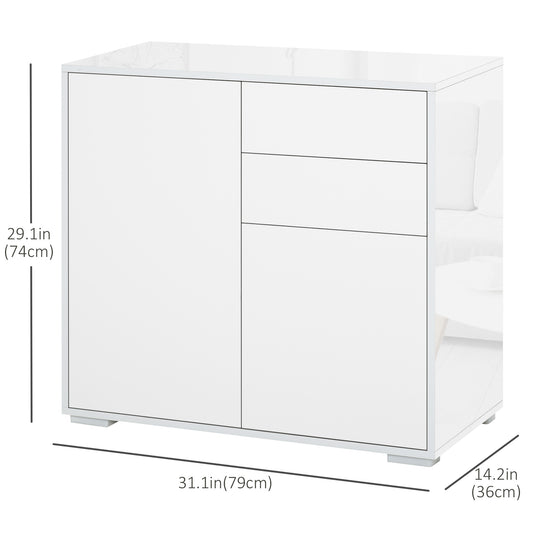 HOMCOM High Gloss Buffet Sideboard with 2 Drawers, 2 Doors and Adjustable Shelf, Kitchen Storage Cabinet with Push Open Design, White