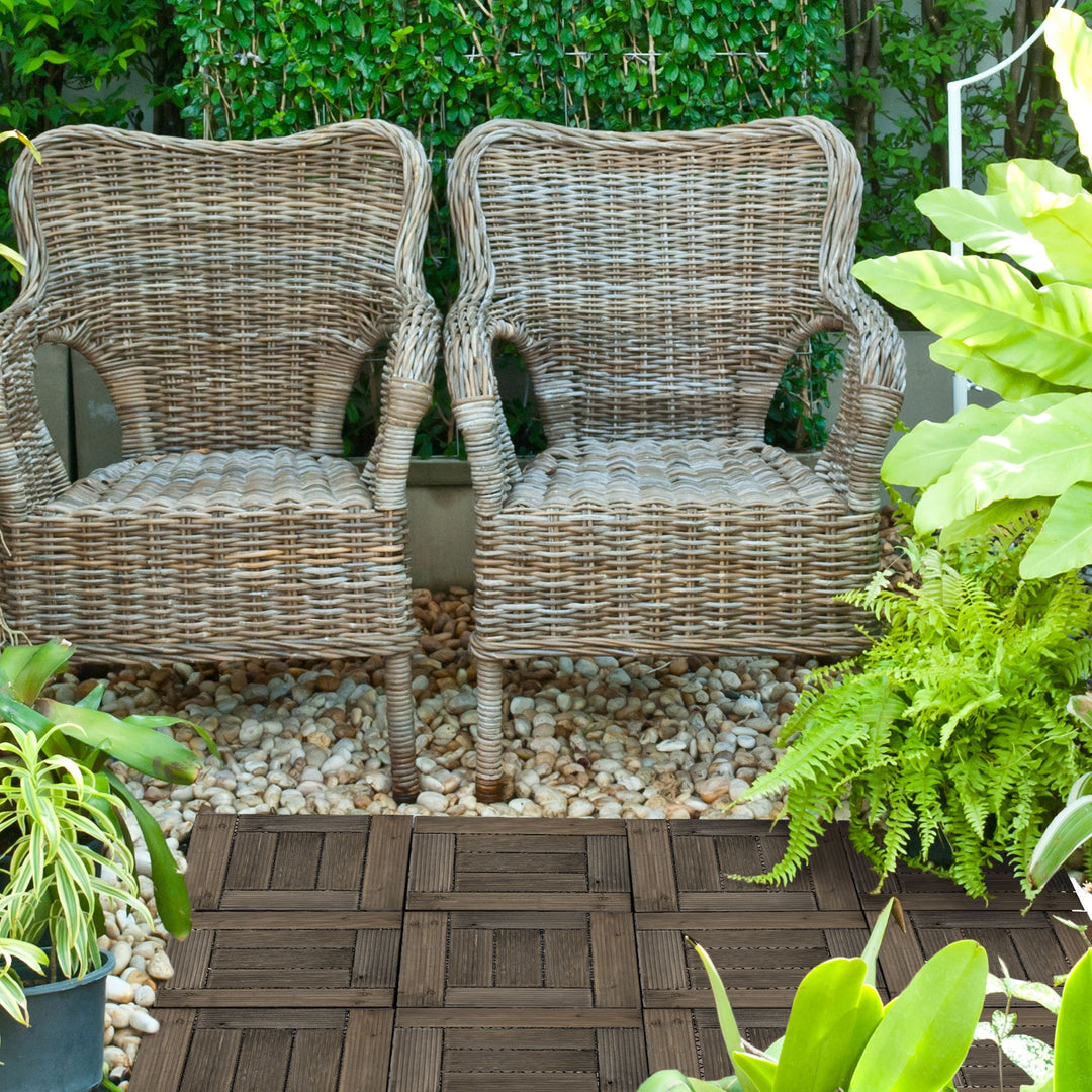 Outsunny 27 Pcs Wood Interlocking Deck Tiles, 12 x 12in Outdoor Flooring Tiles for Indoor and Outdoor Use, Tools Free Assembly, Brown