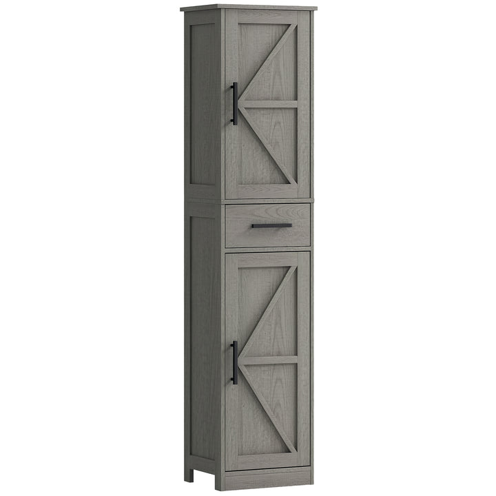 HOMCOM 67" Tall Bathroom Cabinet, Narrow Bathroom Storage Cabinet with Drawer, Barn Doors and Adjustable Shelves, Black