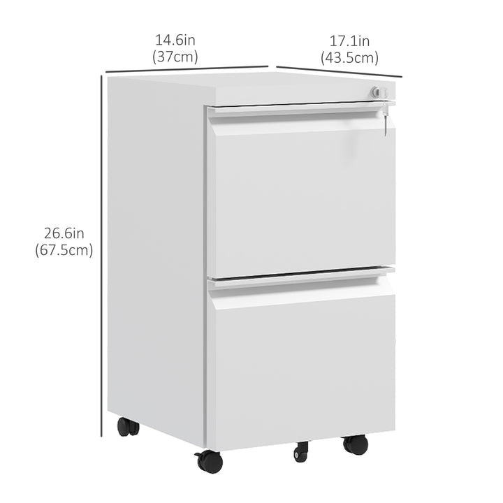 Vinsetto Mobile Vertical Filing Cabinet with Lock, 2-Drawer Steel File Cabinet with Adjustable Hanging Bar for Letter, A4 and Legal Size, White