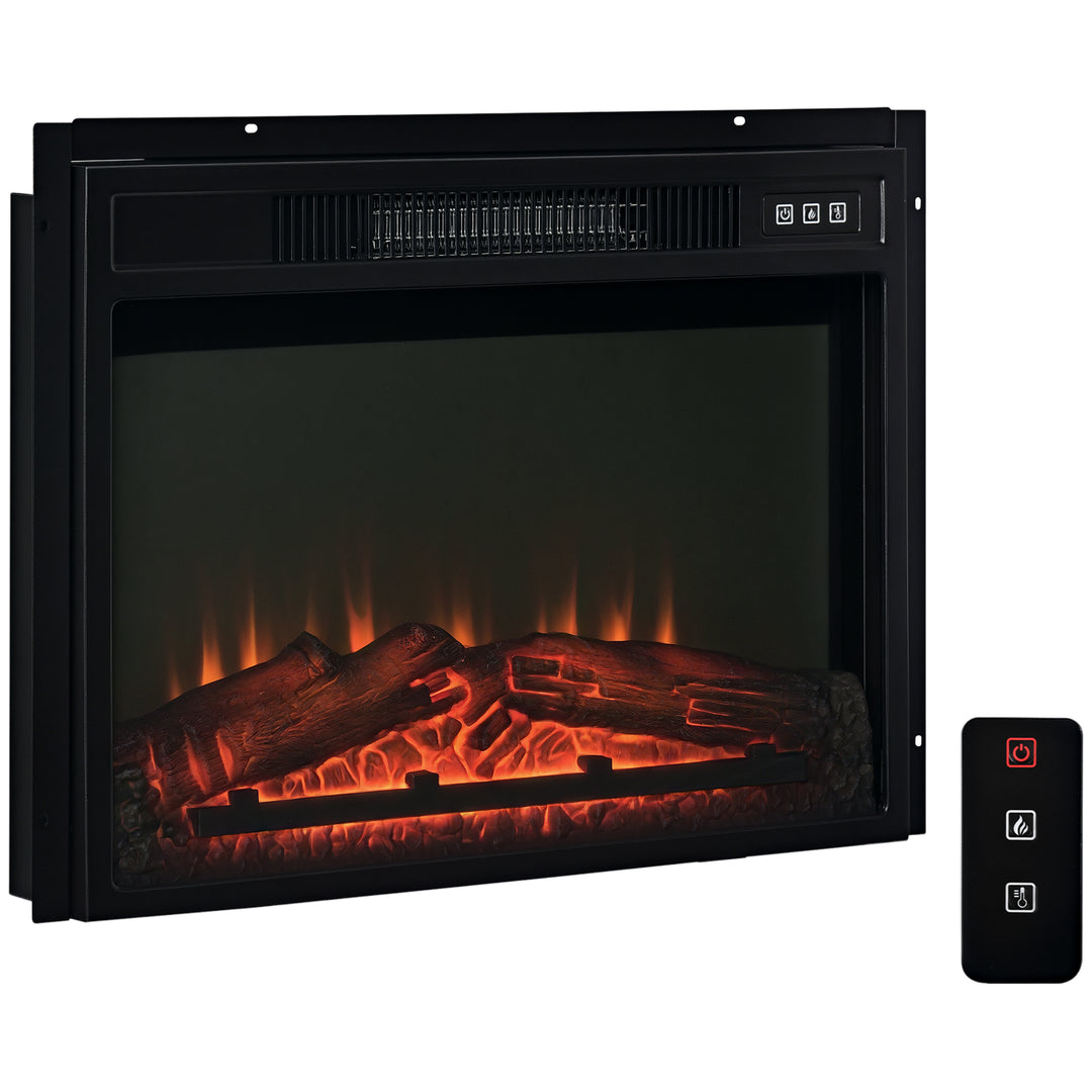 HOMCOM 23" Electric Fireplace Insert for Wooden Cabinet, Recessed Fireplace Heater with Realistic Log Flames, Adjustable Brightness, 1400W, Black