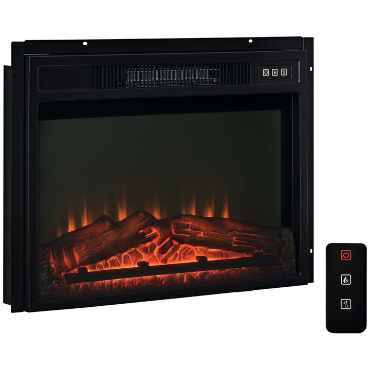HOMCOM 23" Electric Fireplace Insert for Wooden Cabinet, Recessed Fireplace Heater with Realistic Log Flames, Adjustable Brightness, 1400W, Black