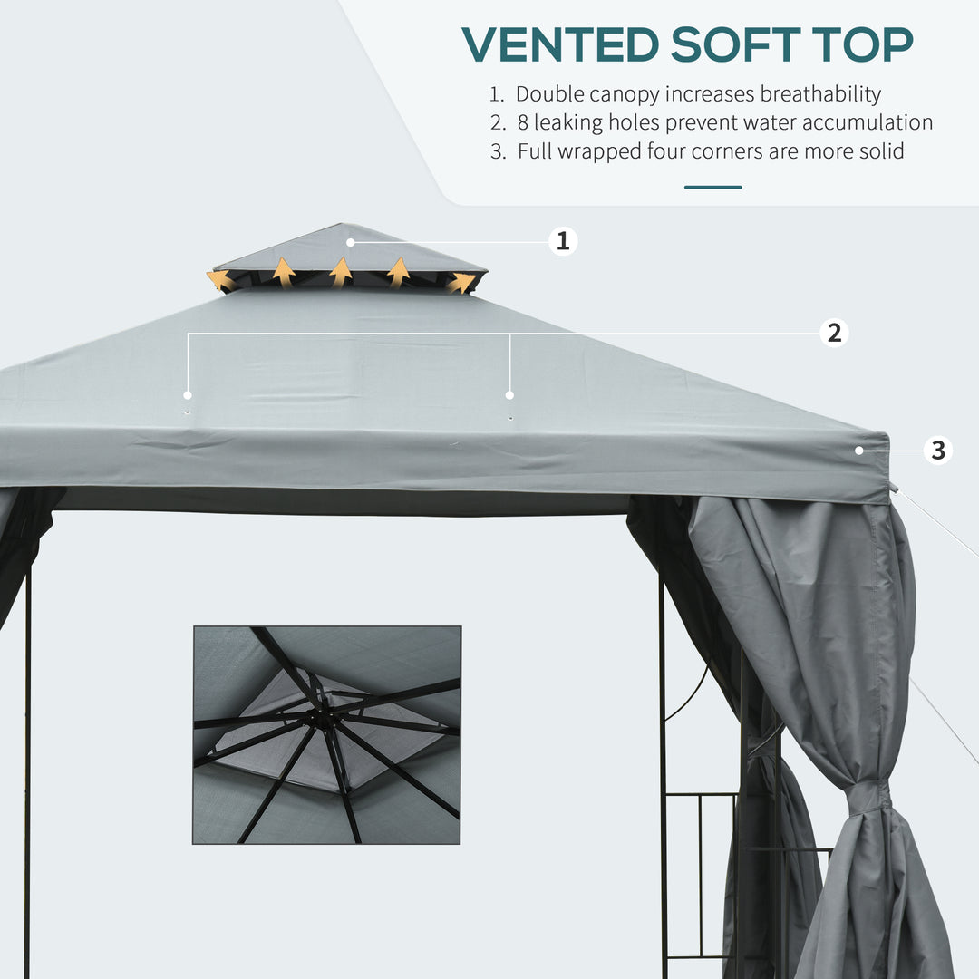 Outsunny 10' x 10' Patio Gazebo Outdoor, Canopy Shelter with Double-tier Roof, Pavilion Sidewalls for Garden Events, Cream White