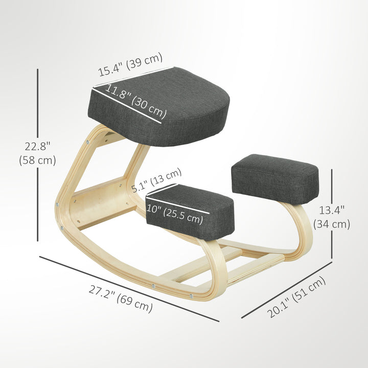 HOMCOM Ergonomic Kneeling Chair, Wood Kneel Stool with Thick Pads, Desk Knee Chair, Improve Posture, Black