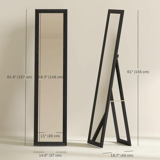 HOMCOM 15" x 62" Full Length Mirror for Bedroom, Free Standing Dressing Mirror, Wall Mirror for Living Room, Black