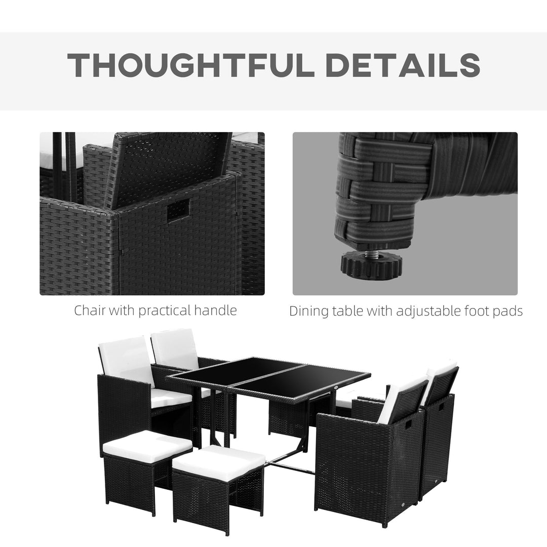 Outsunny 9 Pieces Patio Wicker Dining Set, PE Rattan Garden Sectional Sofa Outdoor Space-Saving Furniture Sets, White