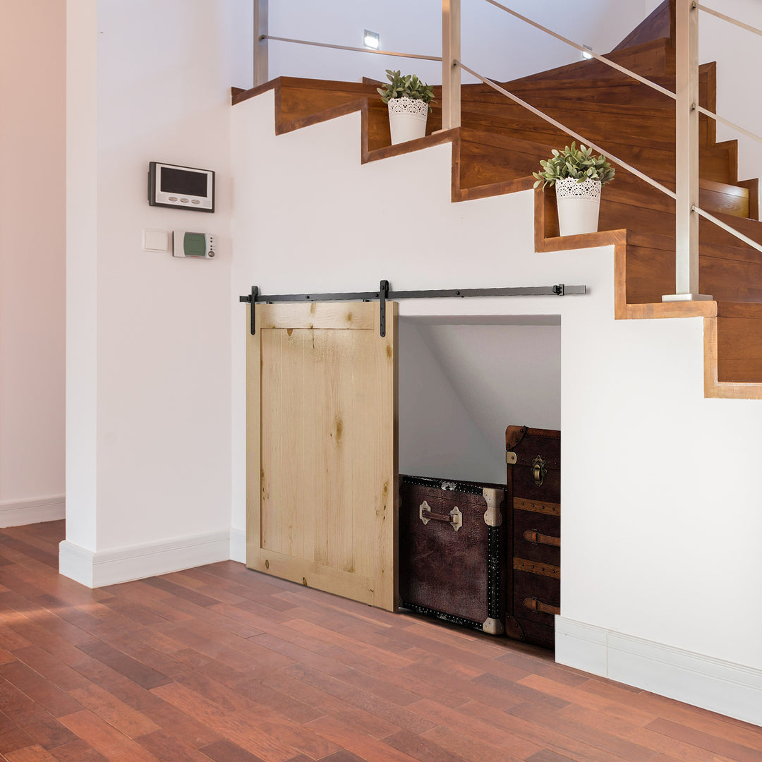 HOMCOM 6FT Antique Sliding Barn Wood Door Hardware Kit Cabinet Closet Hanger Set for Single Door Coffee