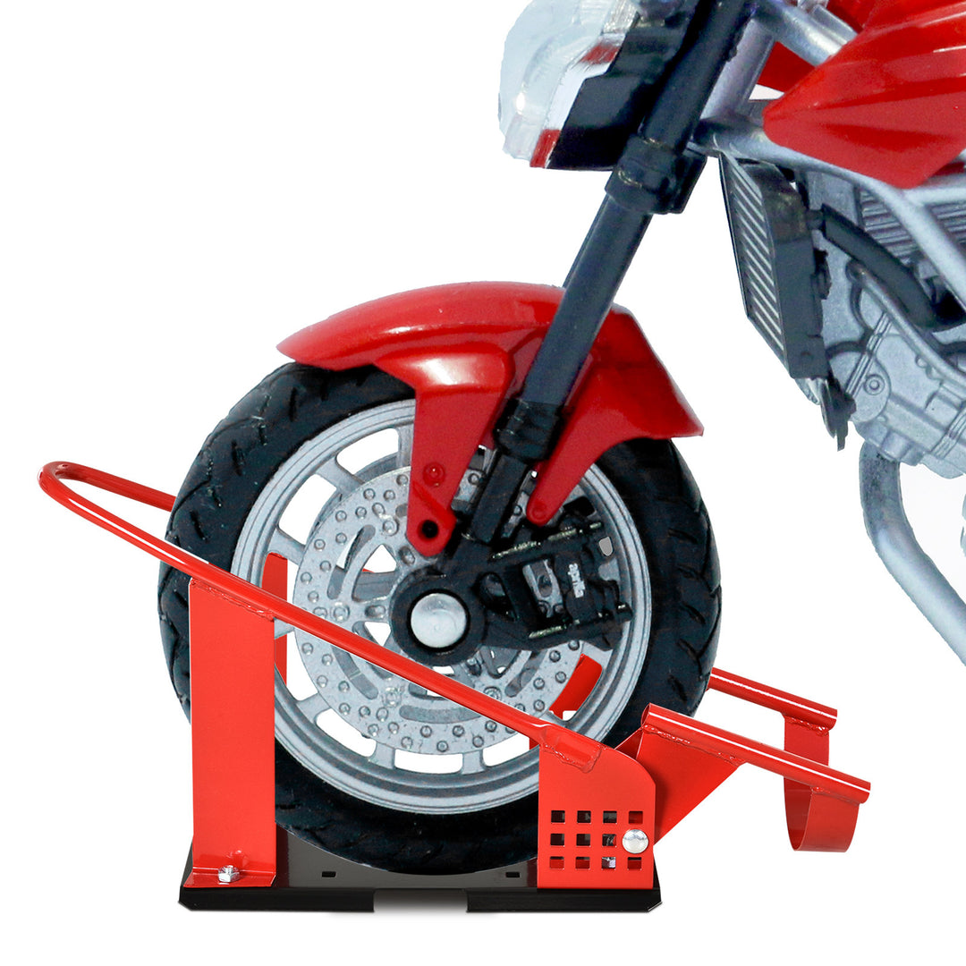 HOMCOM Motorcycle Wheel Chock with 12 Adjustable Pre-Drilled Holes, 990 lbs Capacity, Red