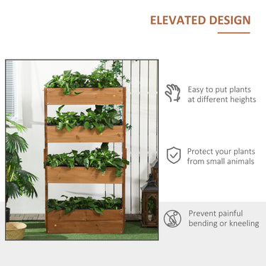 Outsunny 4-Tier Raised Garden Bed, Vertical Elevated Planter Rack with Non-woven Fabric, Wooden Raised Planter Boxes for Indoor and Outdoor