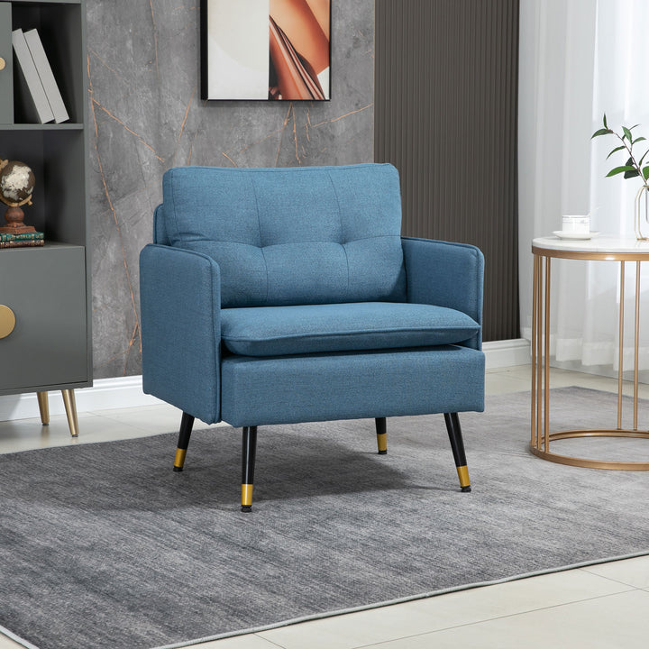 HOMCOM Modern Armchair, Upholstered Accent Chair with Tufted Back Cushion and Steel Legs for Living Room, Bedroom, Grey