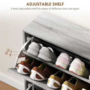 HOMCOM Shoe Storage Cabinet with 4 Flip Drawers, Narrow and Slim, 12 Pair of Shoes Organizer for Hallway, Entryway, Grey