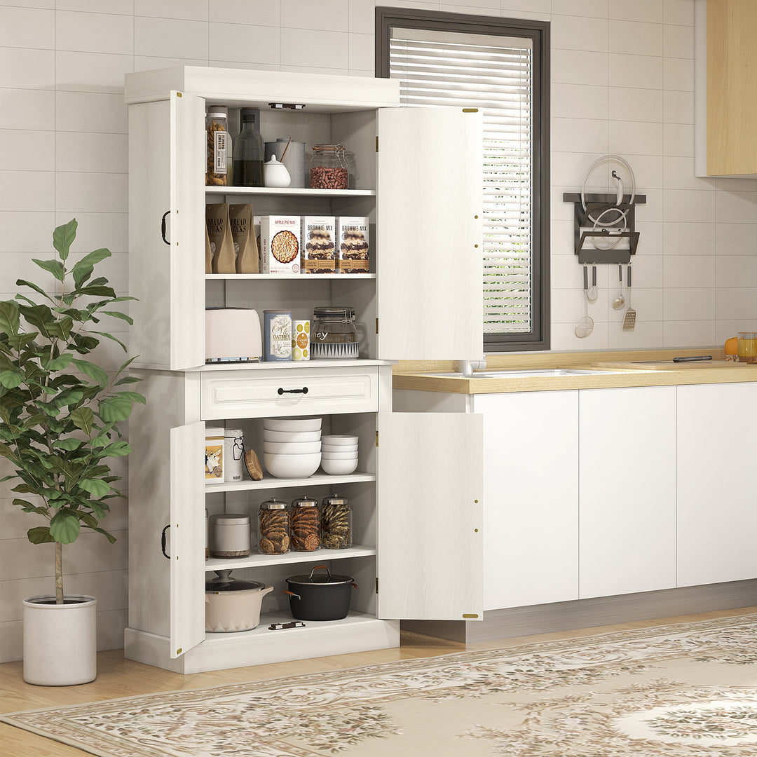 HOMCOM 71" Freestanding Kitchen Pantry with 4 Doors and 2 Cabinets, Tall Storage Cabinet for Kitchen, Distressed Coffee
