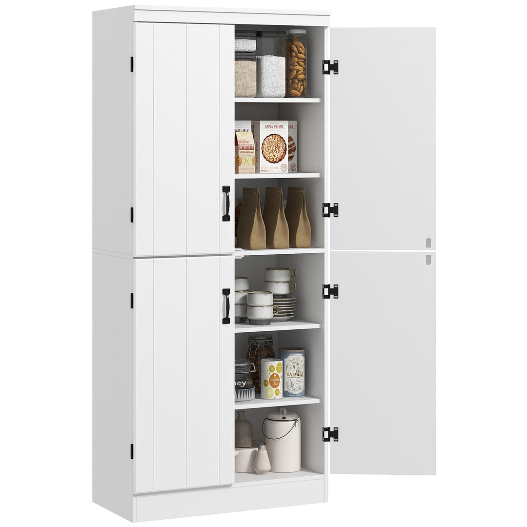 HOMCOM 70" 4-Door Storage Cabinet, Freestanding Pantry Cabinet with Adjustable Shelves for Living Room, Natural