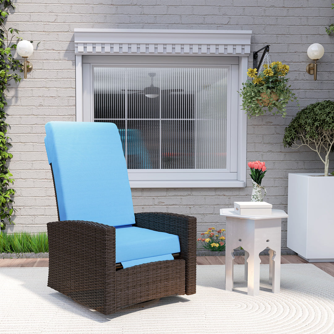 Outsunny Outdoor Rattan Wicker Lounge Chair with Footrest & Soft Cushion for Patio, Garden, Backyard, Sky Blue