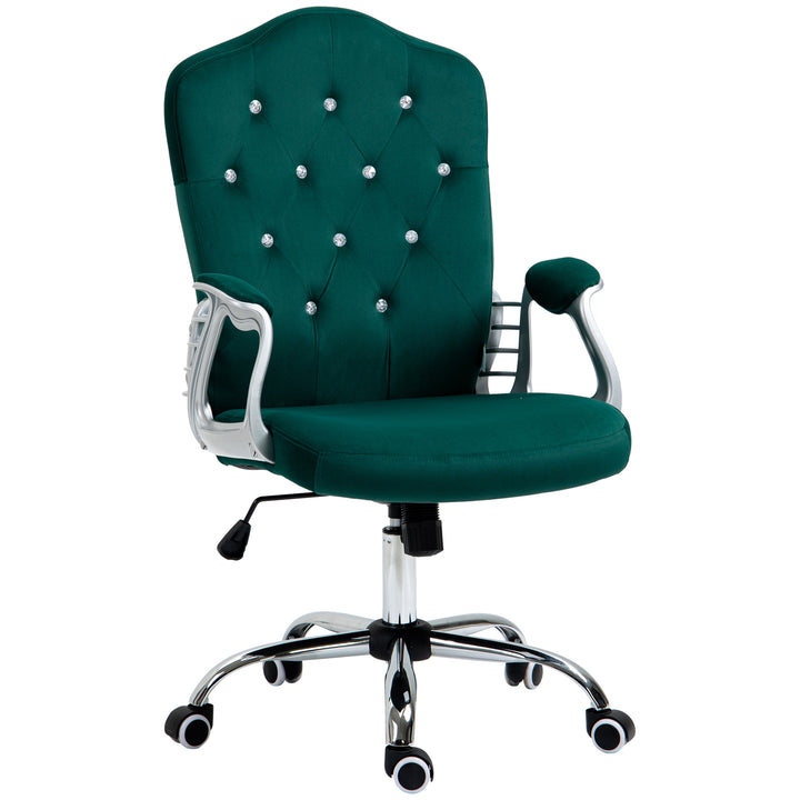 Vinsetto Office Chair, Velvet Computer Chair, Button Tufted Desk Chair with Swivel Wheels, Adjustable Height, Tilt Function, Grey