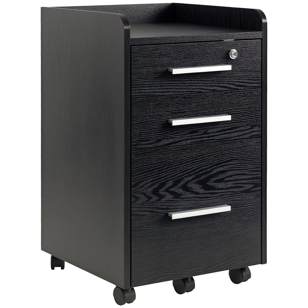 HOMCOM 3 Drawer File Cabinet with Lock and Edged Top, Lockable Filing Cabinet on Wheels for Letter and A4 Size, White