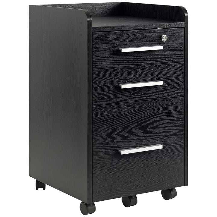 HOMCOM 3 Drawer File Cabinet with Lock and Edged Top, Lockable Filing Cabinet on Wheels for Letter and A4 Size, White