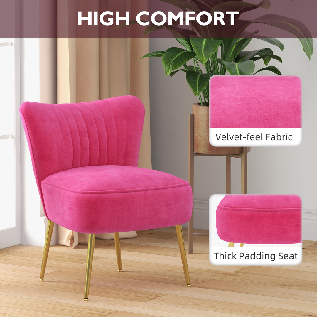 HOMCOM Velvet Lounge Chair, Modern Accent Chair for Living Room with Gold Steel Legs and Tufting Backrest, Pink