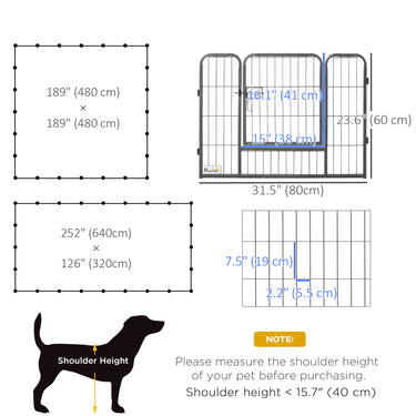PawHut 24 Panel 24" Height Heavy Duty Dog Playpen for Small Medium Dogs, Grey