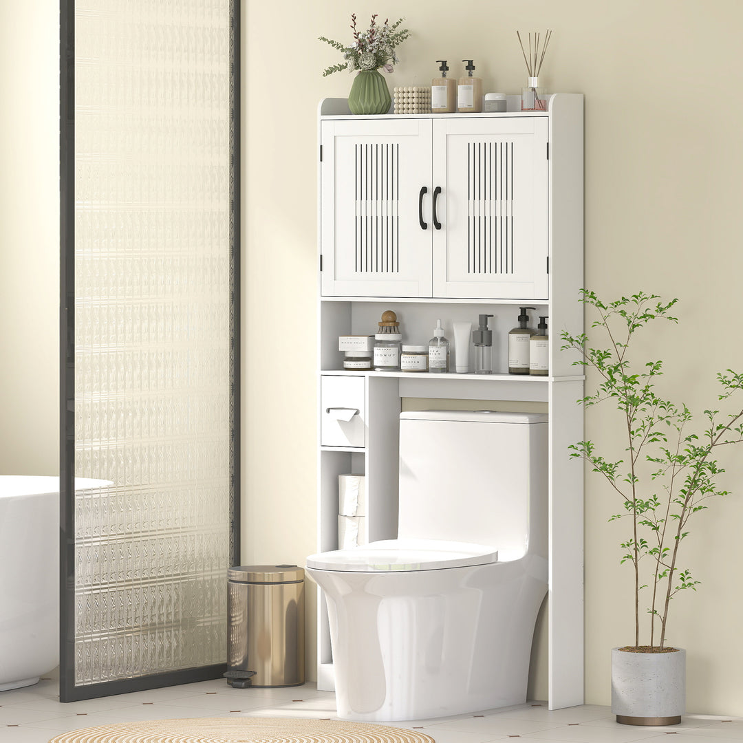 HOMCOM Over the Toilet Storage Cabinet, Bathroom Organizer with Adjustable Shelf, Toilet Paper Holder for Bathroom, Laundry