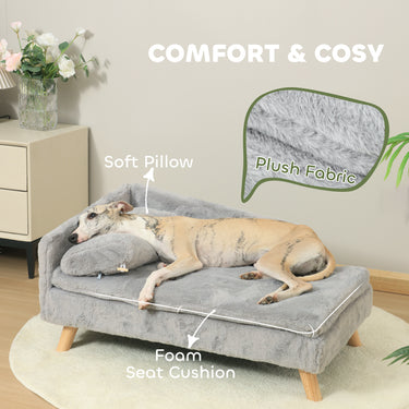 PawHut Dog Sofa Bed for Medium Dogs Cats with Cushion, Pillow, Removable and Washable Cover, Non-slip Foot Pads, Light Grey