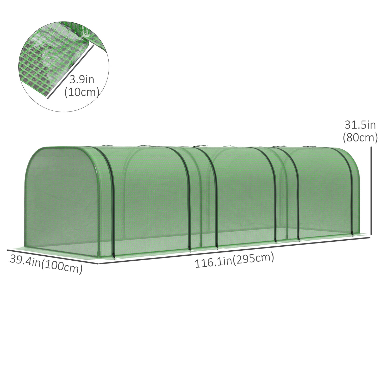 Outsunny 138"x39"x32" Transparent PVC Mini Tunnel Greenhouse Garden Green Grow Shed Portable Plant Flower Warm House Steel Frame Zipped Doors