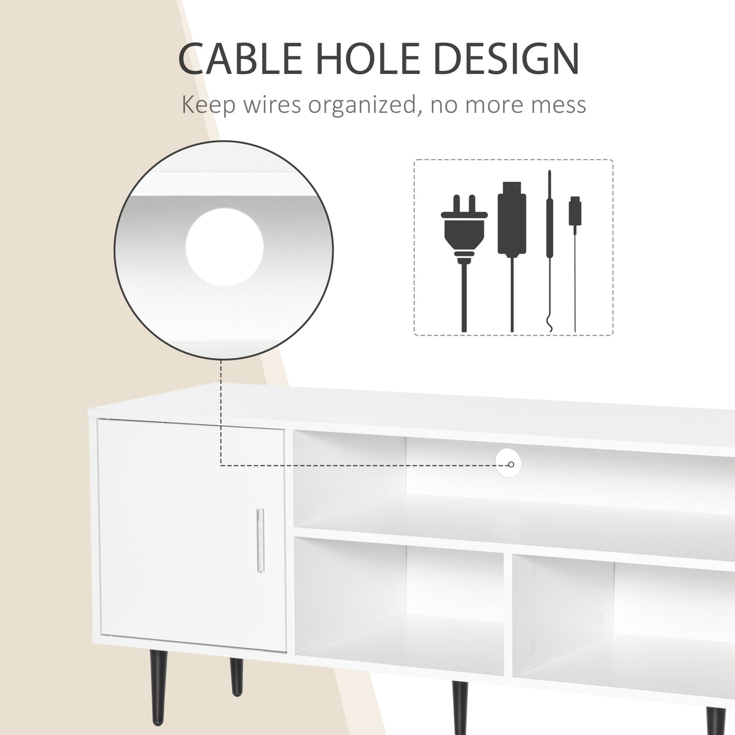 HOMCOM Modern TV Stand Cabinet for TVs up to 60 Inches with Storage Shelf, Cable Hole, Home Entertainment Unit Center, for Living Room Bedroom, White