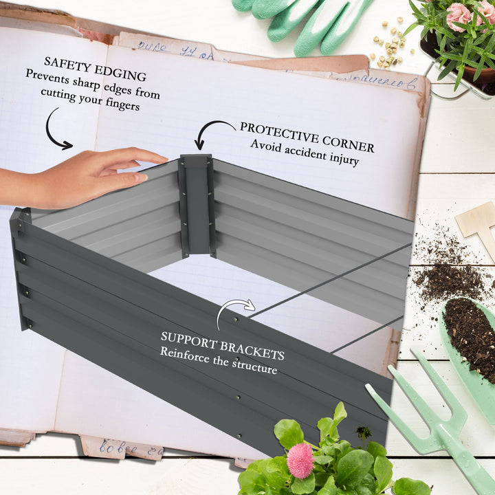 Outsunny 8'x2'x1' Galvanized Raised Bed, Large Elevated Planter Box for Growing Flowers, Herbs and Vegetables, Dark Grey