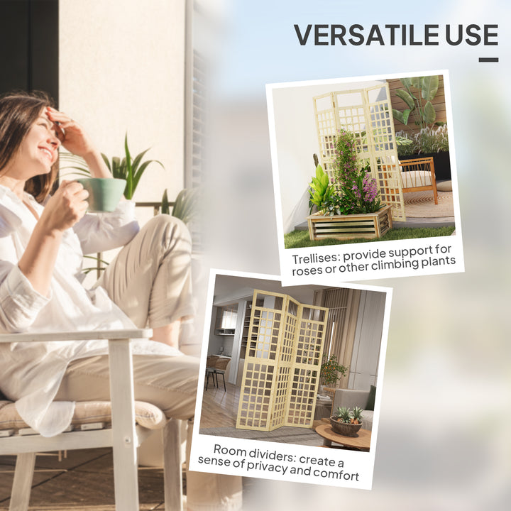 Outsunny 3 Panel Outdoor Wood Privacy Screen, Folding Room Divider/Trellis for Home, Patio, 47.2" x 66.9", Natural Wood