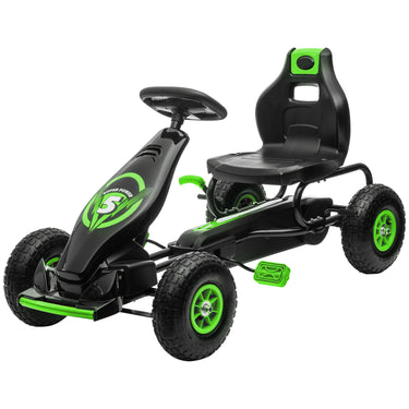 Aosom Pedal Go Kart w/ Adjustable Seat, Rubber Wheels Shock Absorb, Green
