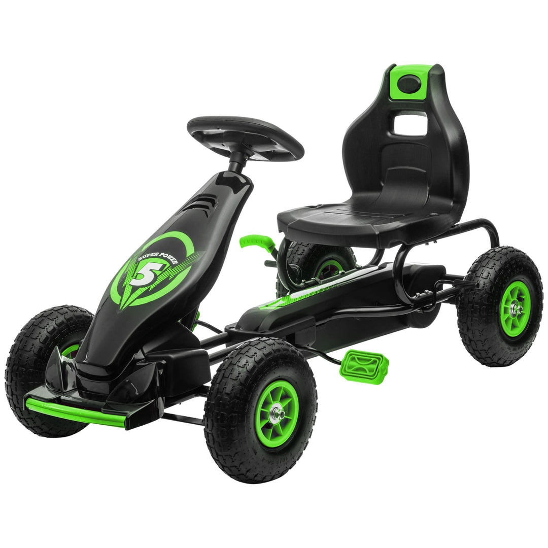 Aosom Pedal Go Kart w/ Adjustable Seat, Rubber Wheels Shock Absorb, Green
