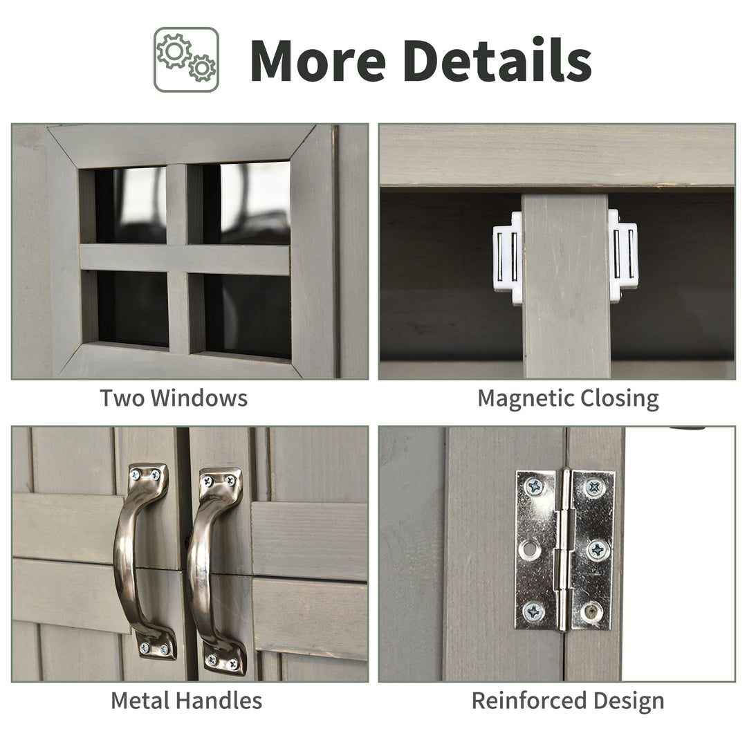 Outsunny 4x1.5ft Wooden Garden Storage Shed, Outdoor Tool Cabinet Organizer with Windows and Double Door, Nature Wood