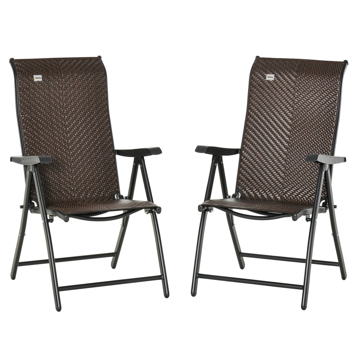 Outsunny 2PCs Outdoor Wicker Folding Chairs with Adjustable Backrest, Grey