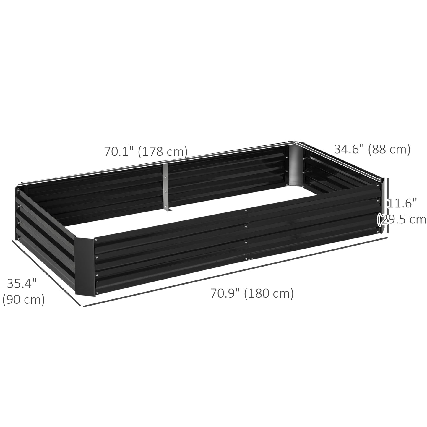Outsunny 6' x 3' x 1' Raised Garden Bed with 2 Trellis Tomato Cages, Steel Frame Elevated Planter Box, Black