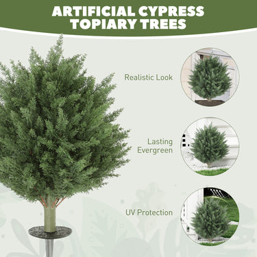 HOMCOM 24" Artificial Cypress Trees with Ground Stake, Set of 2 Artificial Plants for Indoor & Outdoor, UV Resistant, Green