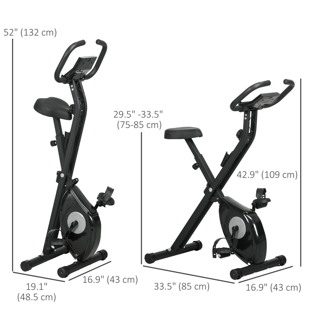 Soozier Foldable Exercise Bike Indoor Stationary Bike w/ 8-Level Magnetic Resistance LCD Screen Phone Holder for Home Gym Black