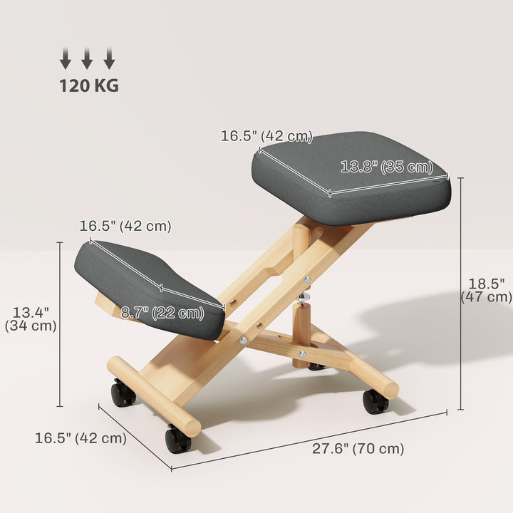 HOMCOM Ergonomic Kneeling Chair, Posture Chair with Rubberwood Frame, Wheels for Home Office, Posture Correction, Cream White
