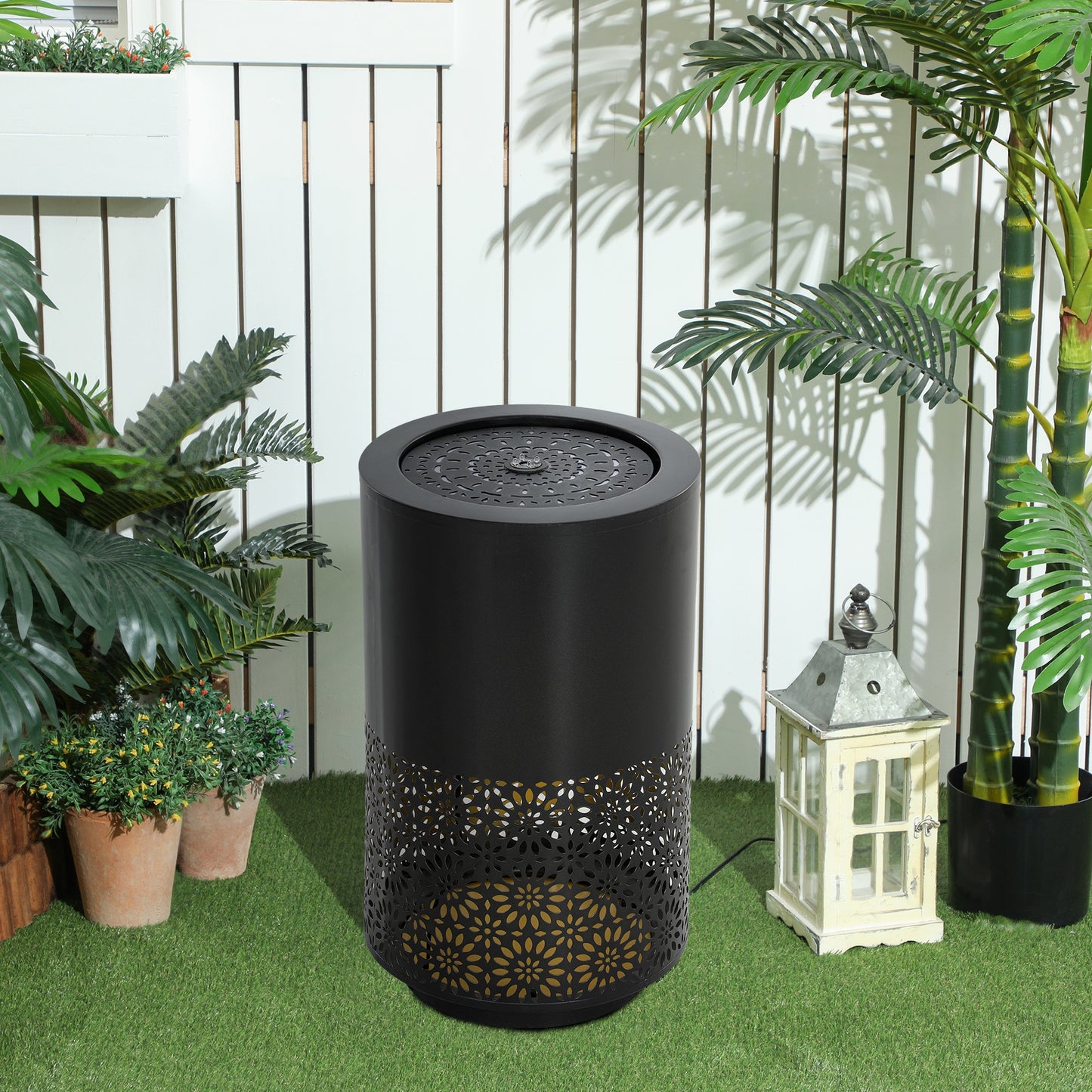 Outsunny 21" Tall Garden Waterfall Fountain with LED Lights, Outdoor Water Fountain Water Feature with Adjustable Flow, Black
