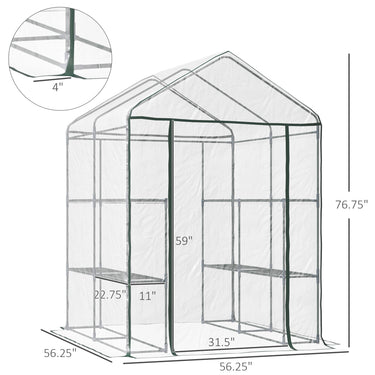 Outsunny 56" x 56" x 77" Walk-in Plant Greenhouse Portable Garden Flower Seed Warm House 8 Shelves Outdoor Plant Growth Hot House PVC Cover Transparent