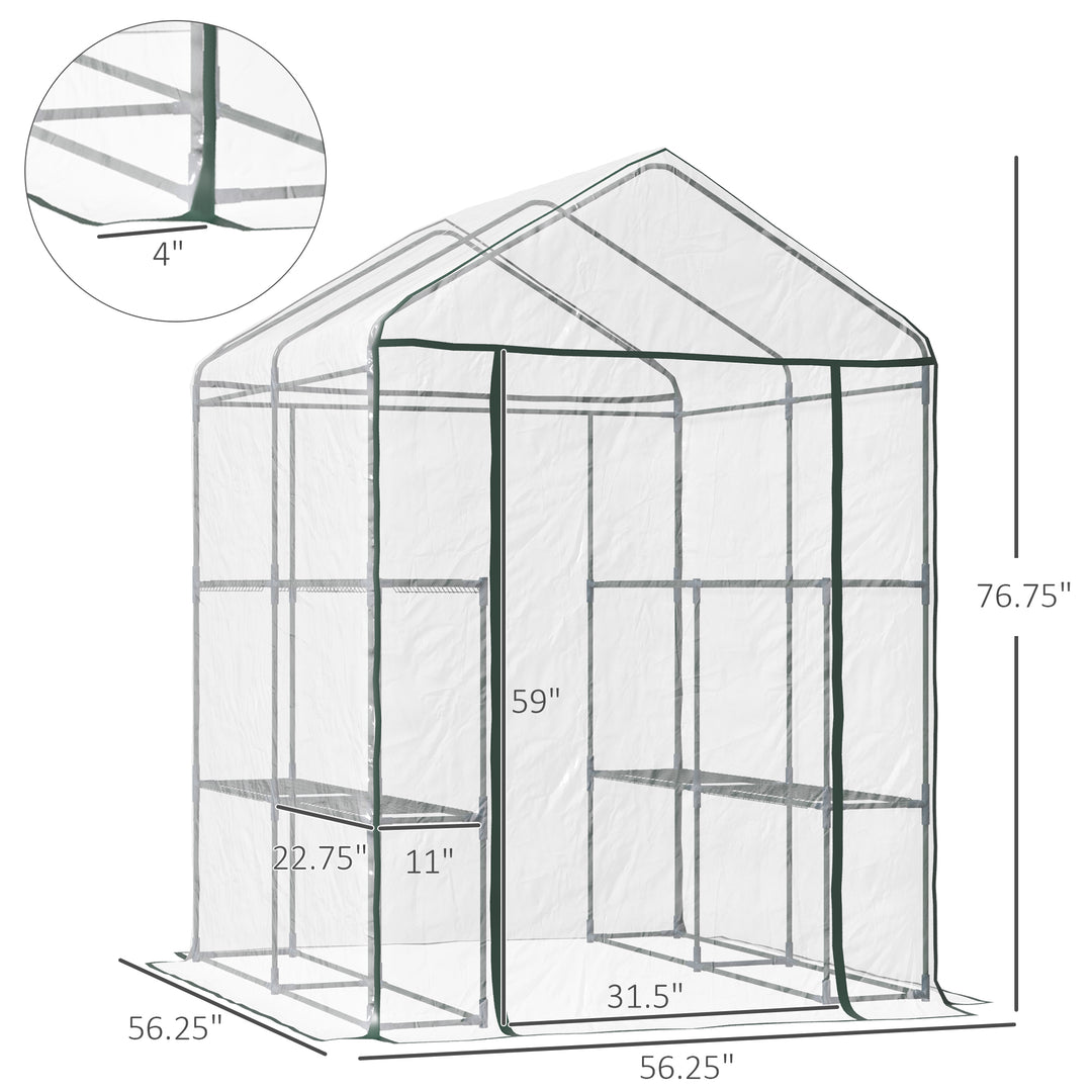 Outsunny 56" x 56" x 77" Walk-in Plant Greenhouse Portable Garden Flower Seed Warm House 8 Shelves Outdoor Plant Growth Hot House PVC Cover Transparent