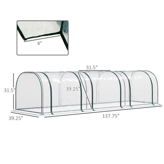 Outsunny 138"x39"x32" Transparent PVC Mini Tunnel Greenhouse Garden Green Grow Shed Portable Plant Flower Warm House Steel Frame Zipped Doors