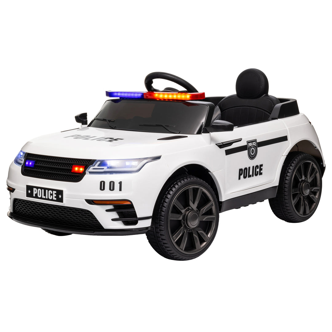 Qaba 12V Kids Electric Police Car w/ Remote Control, Spring Suspension, Transport Wheel, Siren, Music, Light, Horn, Black