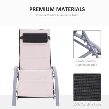 Outsunny Aluminum Patio Tanning Chair with Soft Padded Seat Cushion, Outdoor Lounge Chair with 5-Level Adjustable Backrest & Head Pillow, Beige