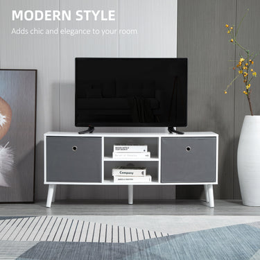 HOMCOM Modern TV Stand Cabinet with Foldable Drawers and Shelves for Living Room, Bedroom, White