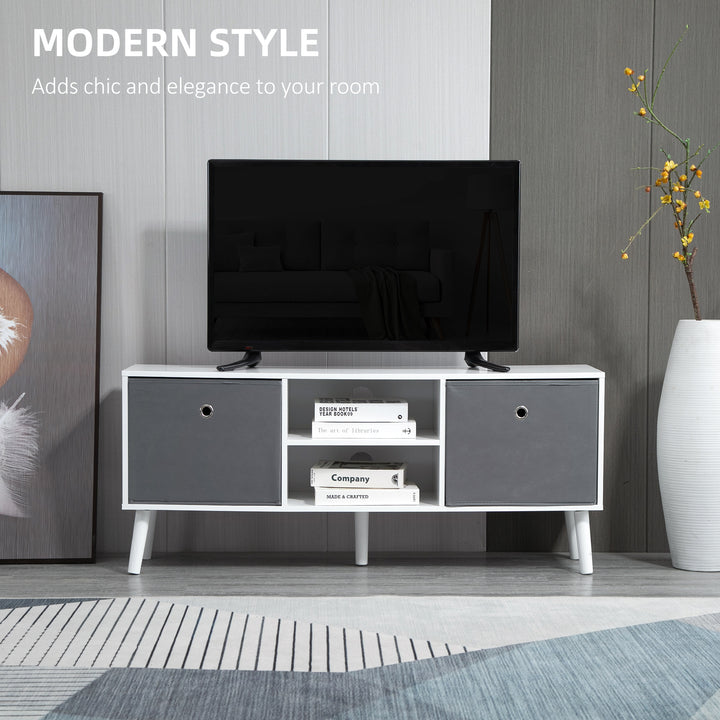 HOMCOM Modern TV Stand Cabinet with Foldable Drawers and Shelves for Living Room, Bedroom, White
