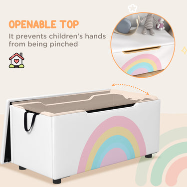 Qaba Toy Chest, Kids Toy Bench Box, Lightweight Storage Bench with Lid and Side Handles, for Nursery Room Playroom Bedroom, Gift for 3-8 Years Old, White