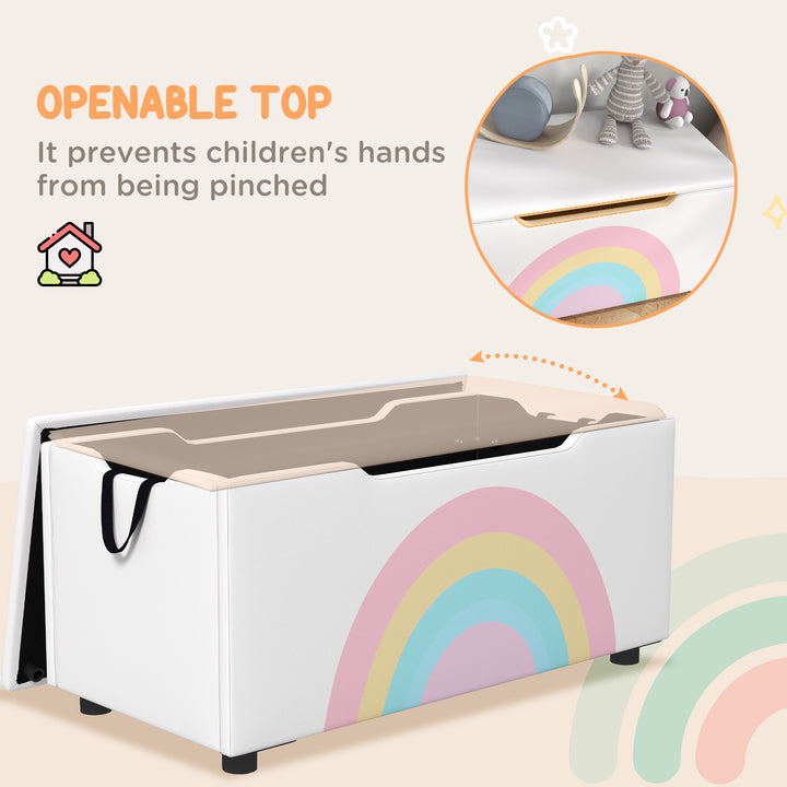 Qaba Toy Chest, Kids Toy Bench Box, Lightweight Storage Bench with Lid and Side Handles, for Nursery Room Playroom Bedroom, Gift for 3-8 Years Old, White