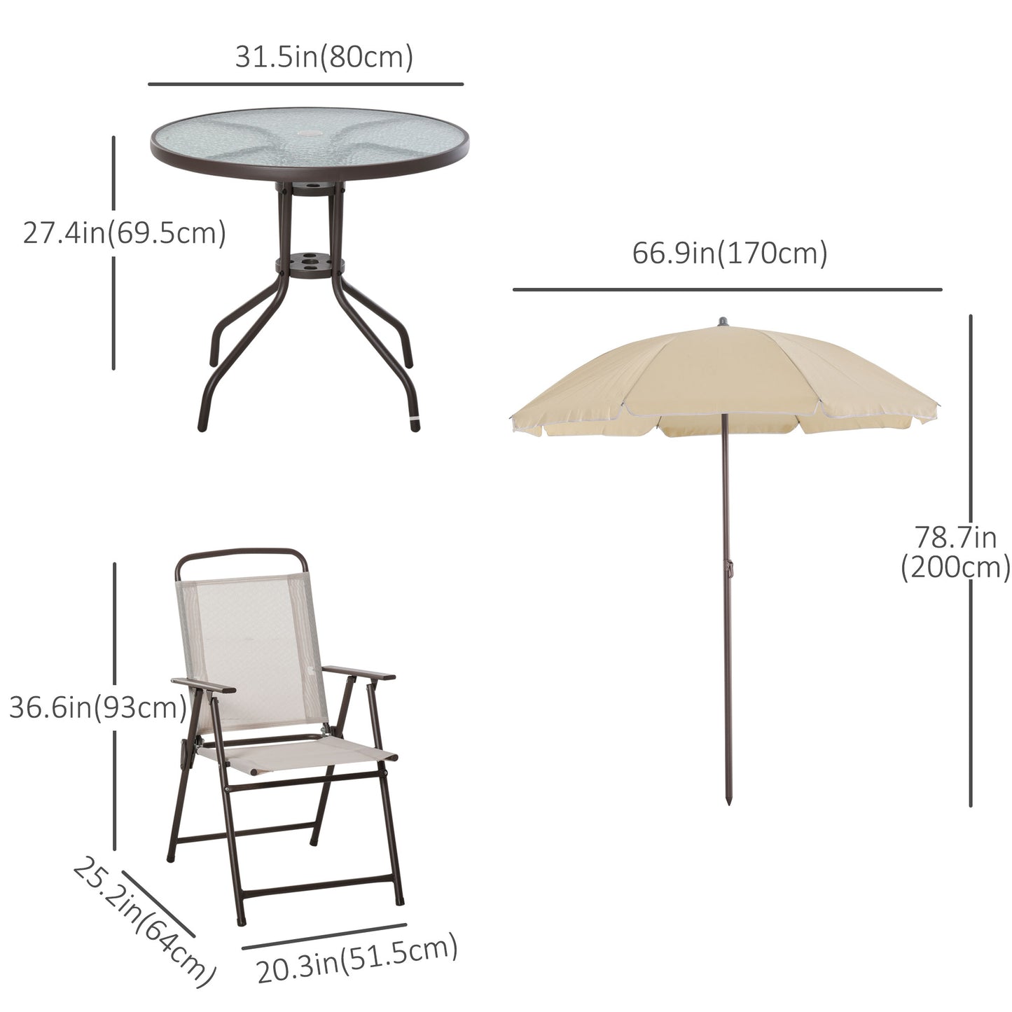 Outsunny 6 Pieces Outdoor Dining Set for 4 with Umbrella Patio Outdoor Furniture Set with Round Table 4 Folding Chairs Black